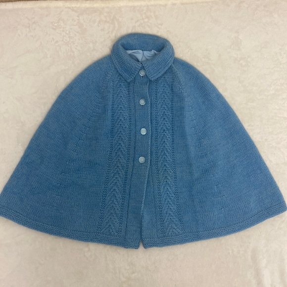 Vintage Sweaters - Vintage cottagecore baby blue collared Cape lined w/ chiffon Excellent condition